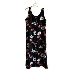 Vtg 90’s Reversible Floral Print Black Sleeveless Summer Dress‎ Women’s Size M/L